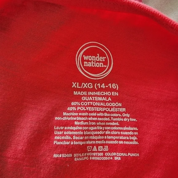 Wonder Nation Coral pink solid short sleeve shirt Size XL 14-16 - Picture 5 of 5